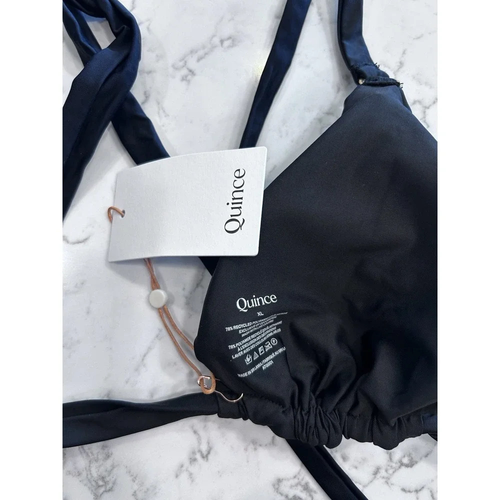 NWT Quince Black Italian Full Coverage Ring Triangle Bikini Top Size XL